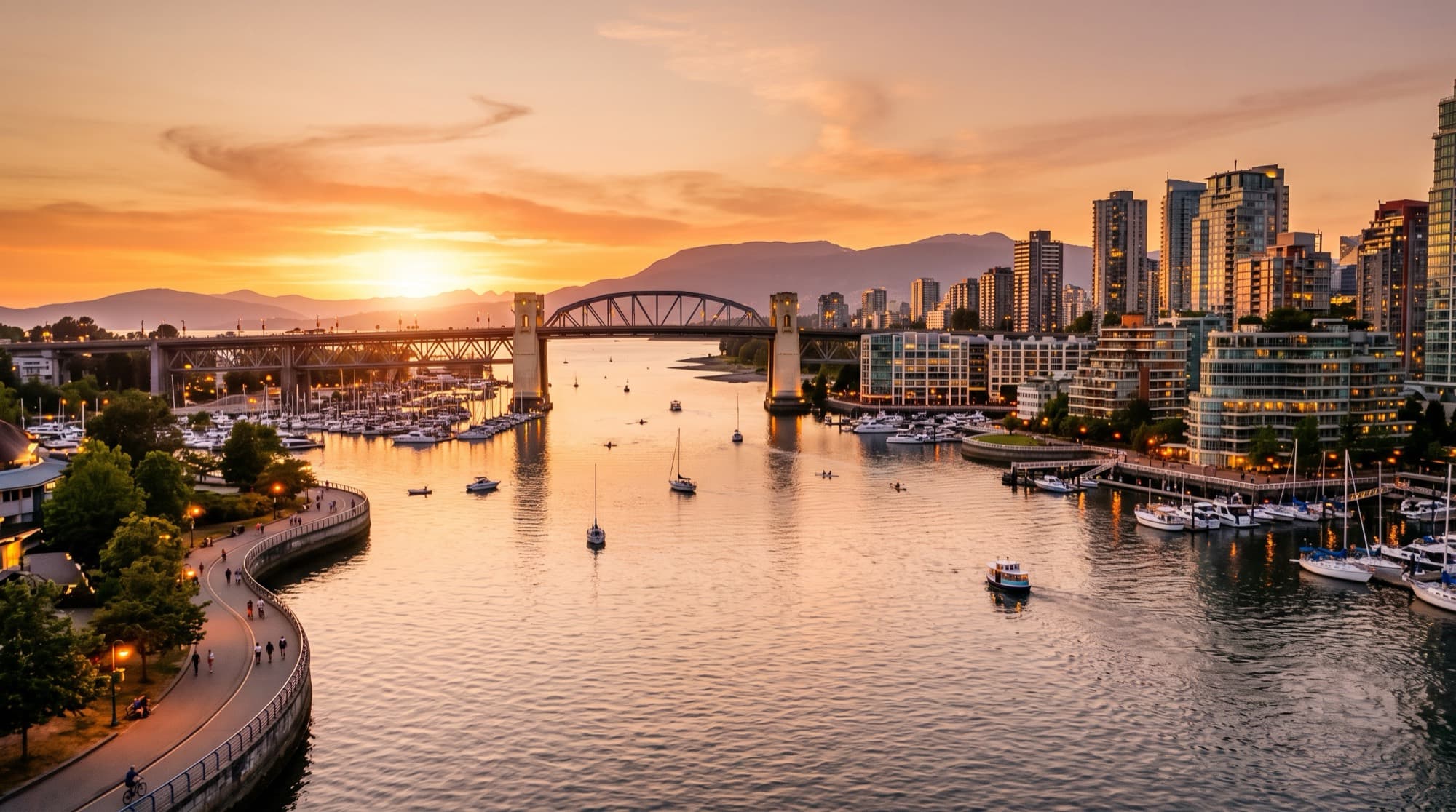 False Creek and the Burrard Street Bridge at golden hour